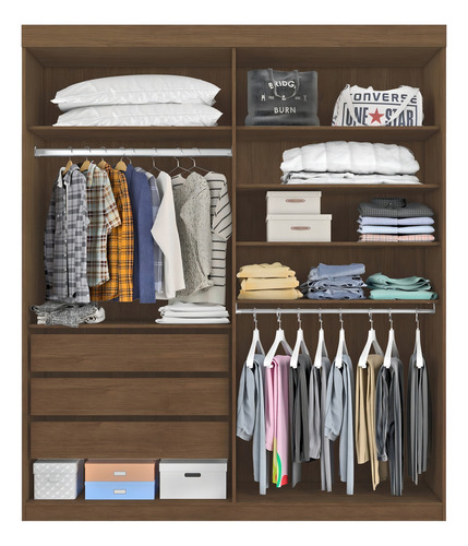Guarda Roupa Casal 4 Portas 3 Gavetas Roma Cacau Aa