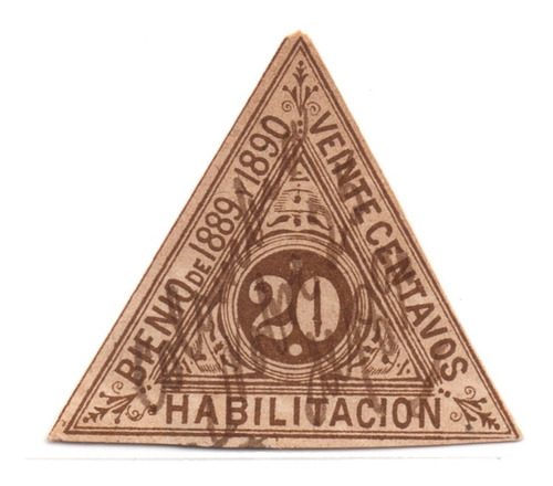 Estampilla Timbre 20 Centavos 1889 - 1890 Habilitación