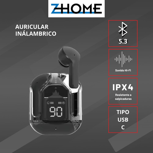 Auriculares In-ear Inalámbricos Bluetooth Zhome Tws Tactil Negro
