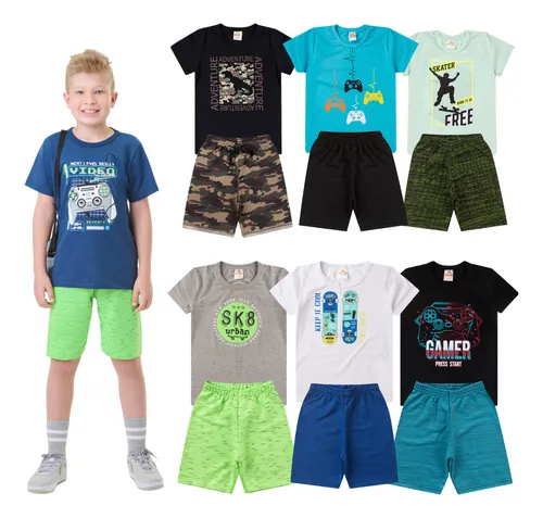 comprar Kit 5 Conjuntos Infantil Verão Masculino Tam 1 Ao 14 Anos