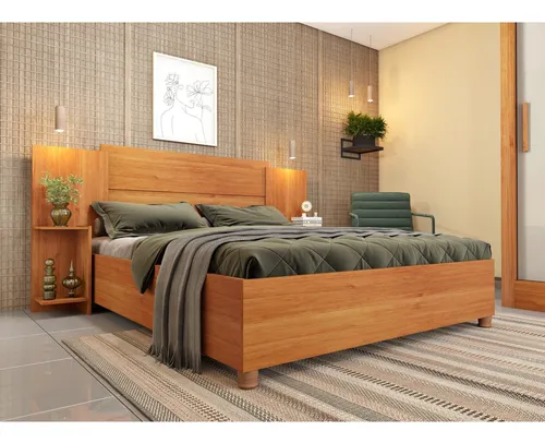 Cama Box Casal Monaco Queen Com Painel E Mesa De Cabeceira