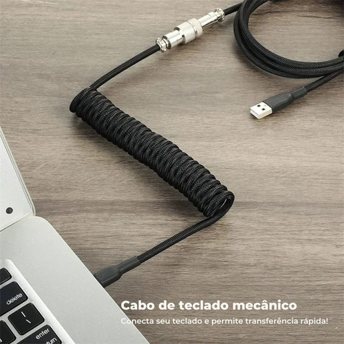 Cabo Aviador Enrolado Usb-c 3m Para Teclado Mecânico Branco