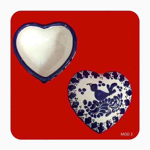 Imagen 2 de 3 de Alhajero Corazón De Talavera Poblana Barroca Azul M3 Lhj