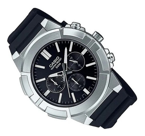 Reloj Casio Hombre Mtp-e500-1a Color De La Malla Negro Color Del Bisel Plateado Color Del Fondo Negro