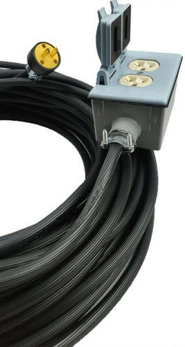 Extension Cable Uso Rudo 30 Metros Calibre 12 Contacto Doble Color Negro
