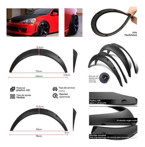 X4 Fender Flares Flexibles Tapabarro Tuning Negro Auto-2med