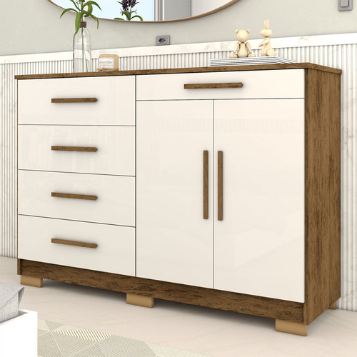 Cômoda Tailândia 2 Portas 5 Gavetas Imbuia/champanhe - Cor Bege