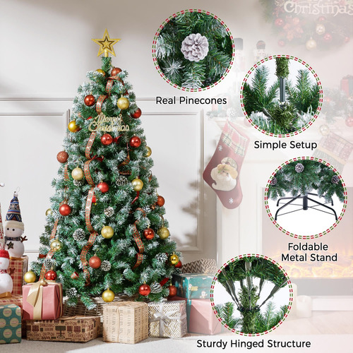 Árbol De Navidad Artificial 135 Cm Flocado 35 Piñas