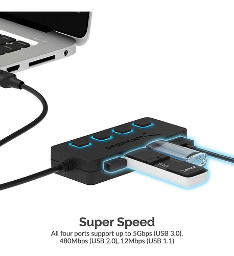 Hub Usb Sabrent Usb 3.0 De 4 Puertos Con Interruptores De Al