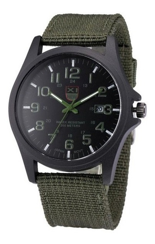 Reloj Análogo Militar Acero Manilla Algodón Verde Militar