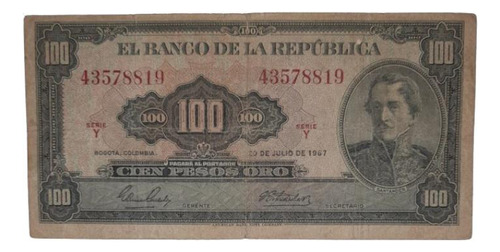 Billete Colección 100 Pesos Colombia, Julio 20 De 1967