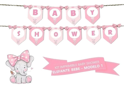 Kit Imprimible Candy Bar Baby Shower Elefante Bebe Nena Full