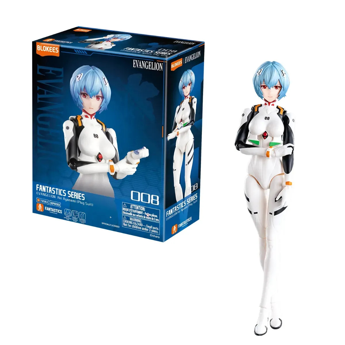 Figura de Acción Rei Ayanami Evangelion Fantastics Series Blokees, 15.3 cm Articulada y con Accesorios Intercambiables