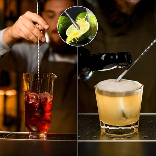 A Set 3pzs Cuchara Coctelera Agitador Bartender Bar Acero
