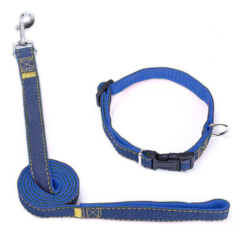 Collar Y Correa Perro Mezclilla Resistente Varias Tallas