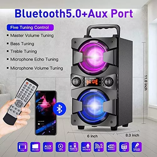 Altavoz Bluetooth portátil de 60 W (pico de 80 W) con doble subwoofer de  graves pesados, Bluetooth 5.0 inalámbrico de 100 pies para exteriores