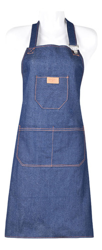 (a) Delantal De Mezclilla Con Babero Largo Unisex Con Múltip