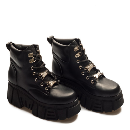Borcegos Mujer Eco Cuero Con Plataforma Y Cordones