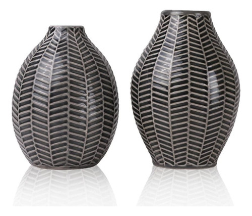Set 2 Jarrones Diseño Hojas Gris