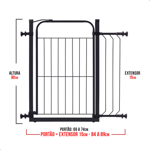 Portão Grade Proteção Criança Bebe Cão Pet De 84 Cm À 89 Cm Cor Preto Pet Útil