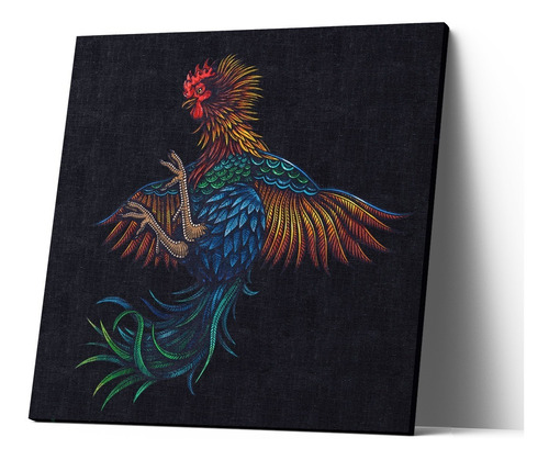 Cuadro Canvas Gallo De Pelea Plumas De Colores 40x40 Cm 