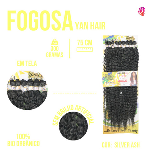 Cabelo Fogosa Cacheado Afro -75cm/300gr- Yan Hair Cor Silver ASH