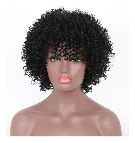 Peruca De Cabelo Humano Curto Tipo Preto Cacho Áfro + Touca