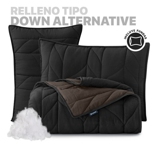 Edredón Capitonado De Lujo King Size + Fundas Esquimal Color Oxford-cafe Diseño de la tela Trenzado