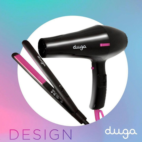 Imagen 2 de 2 de Kit Duga Hair Design Kit: Secador + Plancha Negro/rosa D5000