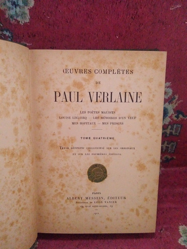 Obras Completas 4 - Paul Verlaine - En Francés /c1