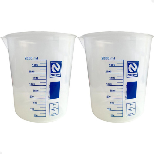 Kit 2 Béquer Becker Plástico 2000ml Forma Baixa Graduado