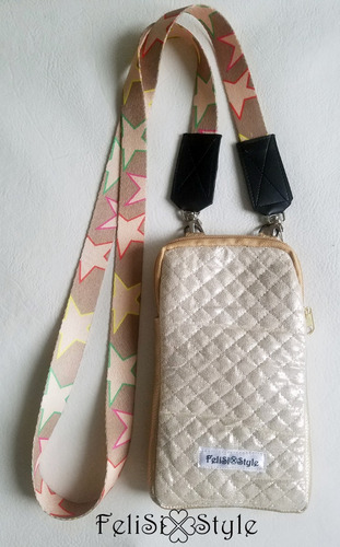 Funda Porta Celular Minibag Dorado Correa+llavero Felisi