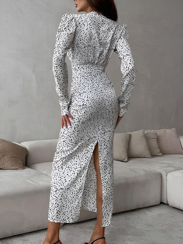 Falda Larga Con Lunares, Manga De Burbujas, Hermosas Curvas