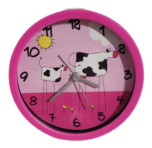 Reloj Despertador Dia Niño Niña Fucsia Vacas Con Pie C/ Pila