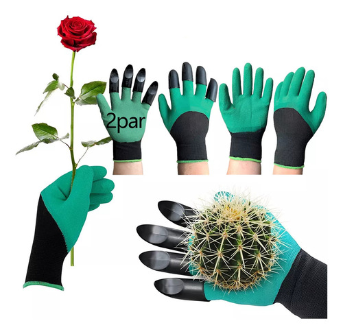 2 Pares Guantes De Jardinería Impermeables Con Garras