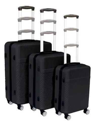 Conjunto Malas De Viagem Abs P, M E G 360º Rígida Preta