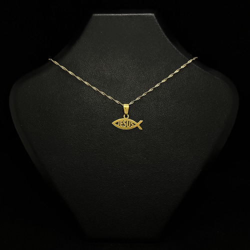 Cadena Y Dije Pez Ichthus Jesús Cristianismo Oro 18k Oro 18k 50 Cm