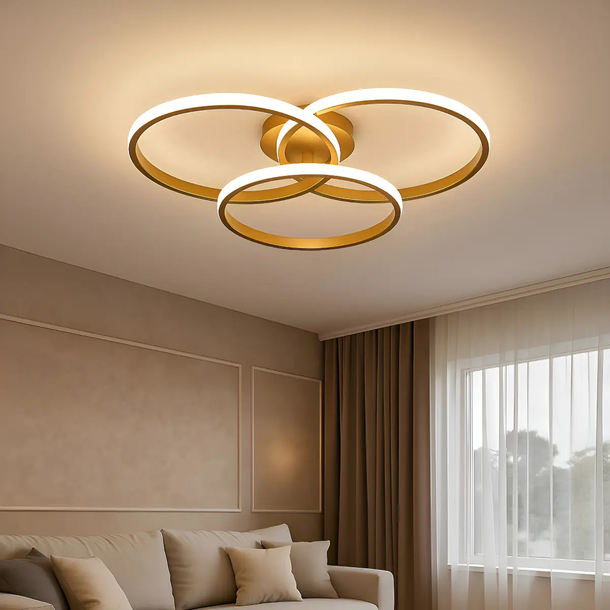 Plafon LED Dourado Lustre Moderno