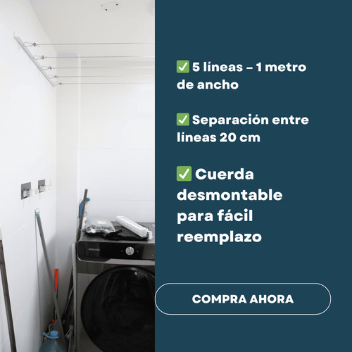 Tendedero Fijo Pared A Pared 5líneas 1m Cordel Desmontable