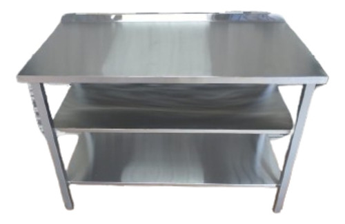 Mesa Mesón Acero Inox 120x60 Doble Entrepaño Con Salpicadero