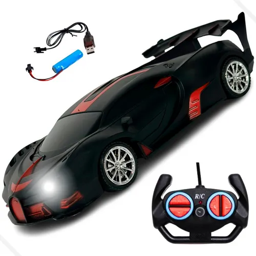 Carrinho Bugatti de Controle Remoto Preto Com Farol Linha Premium Top Cor Vermelho