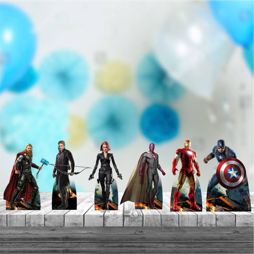 Imagem 2 de 2 de Kit 6 Pçs Vingadores Centro De Mesa Totem Display Festa Mdf