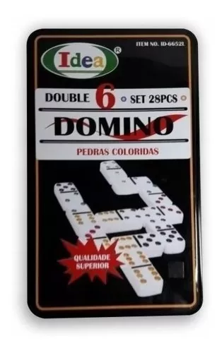 Jogo De Domino Profissional Double 6 Lata 28 Peças Coloridos