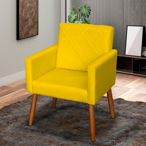 Poltrona Decorativa Para Sala Reforçada Para Recepção Cores Cor Amarelo Desenho Do Tecido Suede Liso