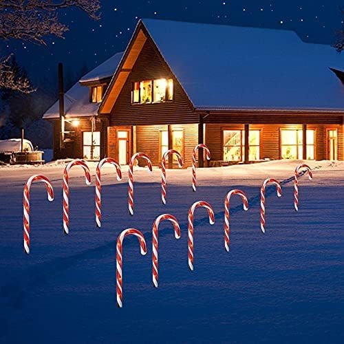 Imagen 5 de 7 de 12 Luces Navideñas Bastón De Caramelo Luces Estacas Navidad