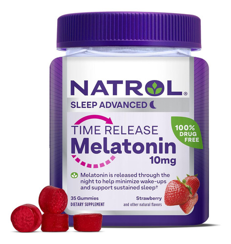 Natrol Melatonina De Liberación Prolongada 10 Mg 35 Gomitas Sabor Fresa