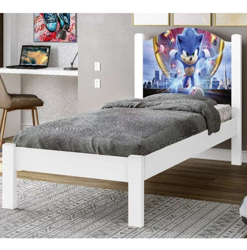 Cama Solteiro Adesivada 100% Mdf Com Estrado De Madeira Cor Sonic