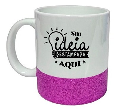 Caneca Com Glitter Personalizada Branca De Porcelana