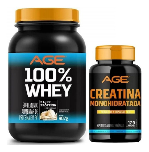 Kit Creatina Em Capsulas + Whey 100% Concentrada 900g - Age Sabor Baunilha