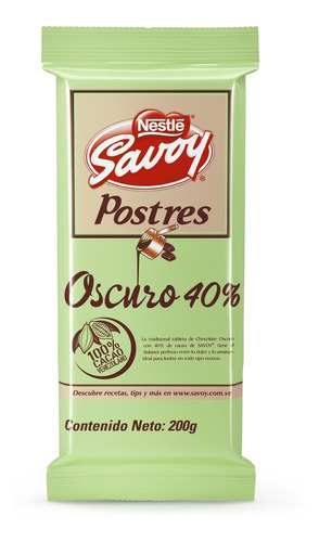 Imagen 9 de 9 de Savoy® Postres Oscuro 40% 200g